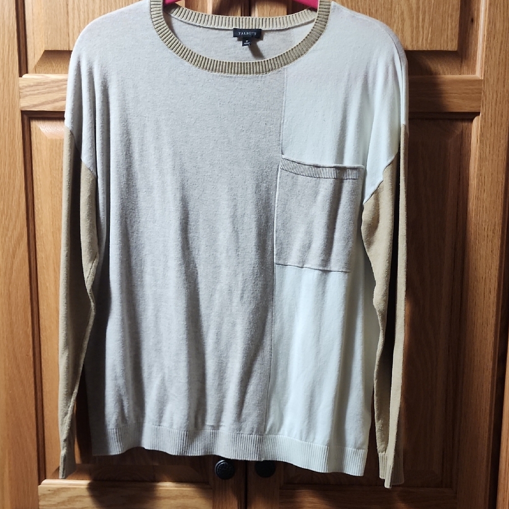 Talbots Men Or Women's Beige and Tan Crewneck Sweater